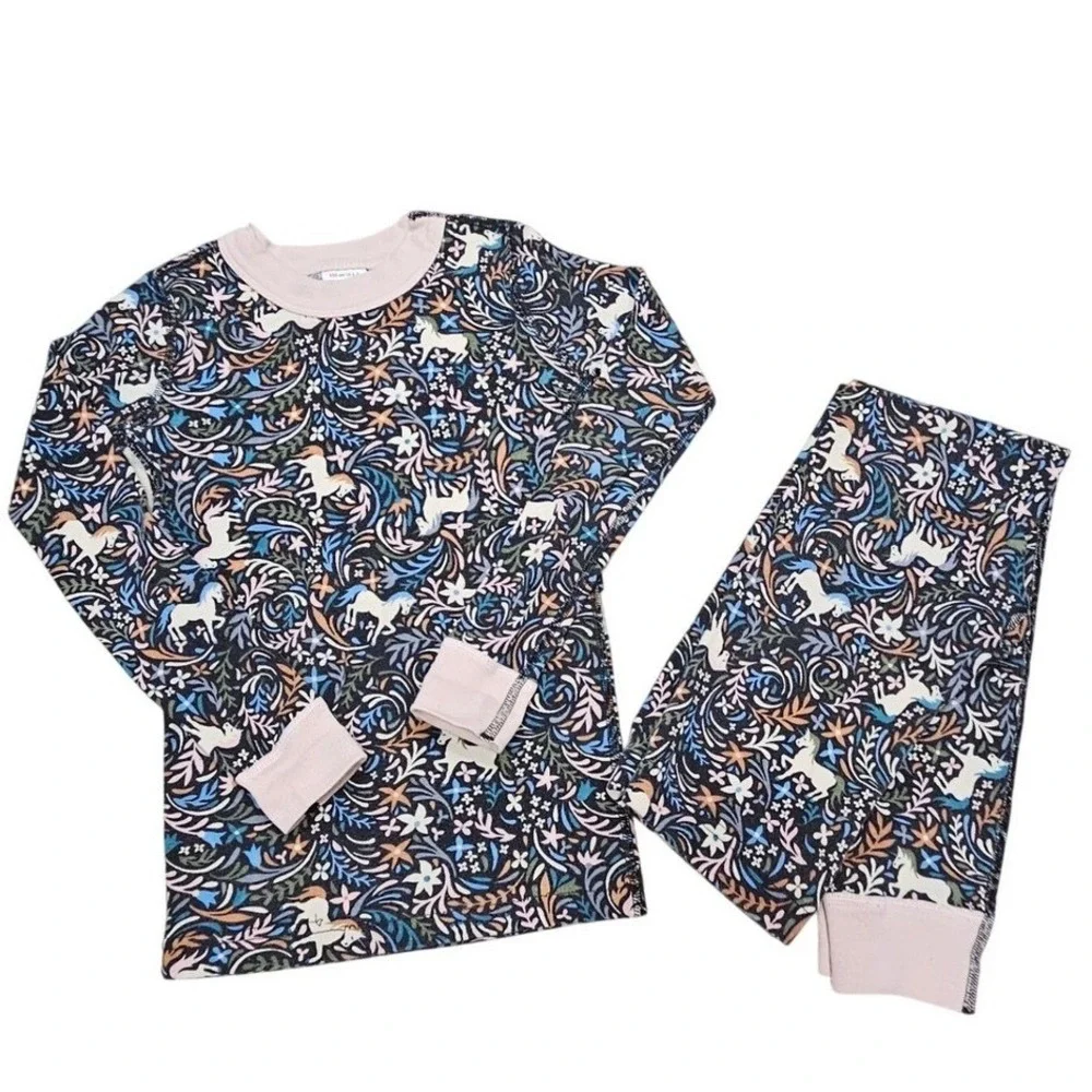Hanna Andersson Kids Unicorn Pajamas Size‎ 6 7 Organic Cotton Long Sleeve Set